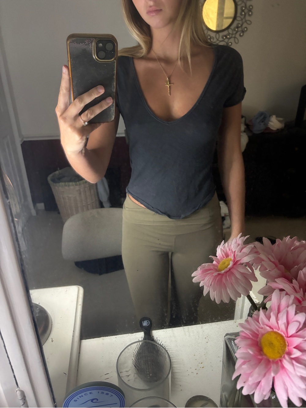 Free People Black V-Neck Crop Tee